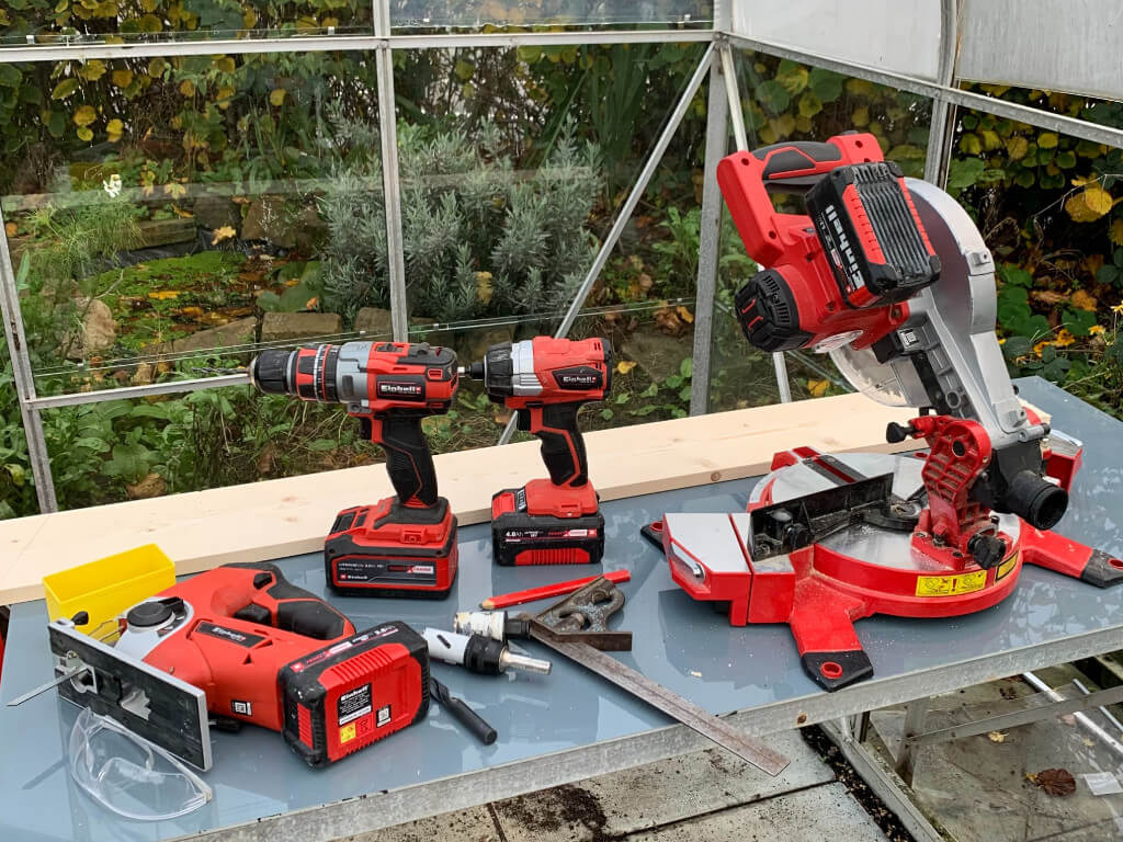 Einhell products which are used for building the bird box.