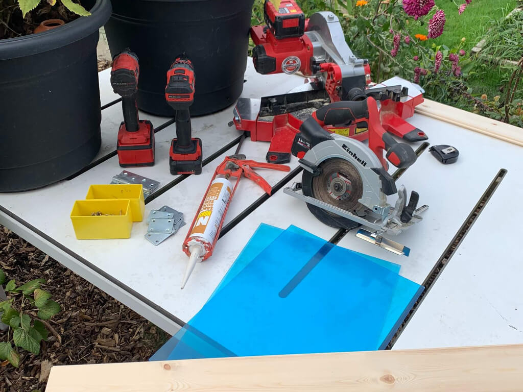 Einhell products which are being used for building the coldframe.