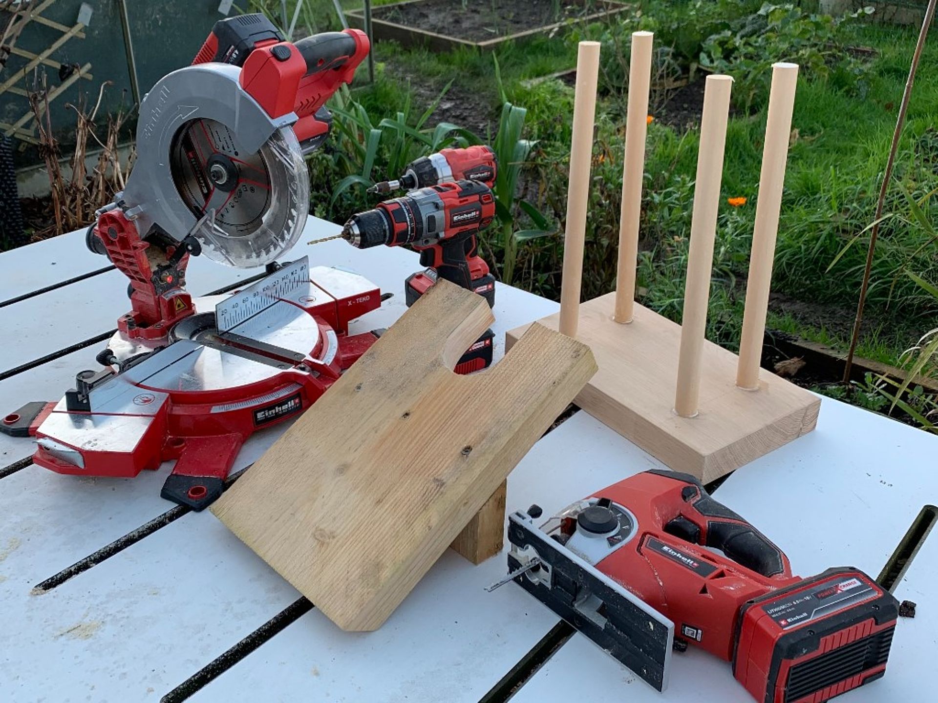 Einhell products & materials that are being used for building the wellierack. 