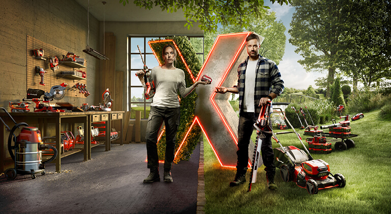 Startpage image of two people surrounded with tools and garden devices.